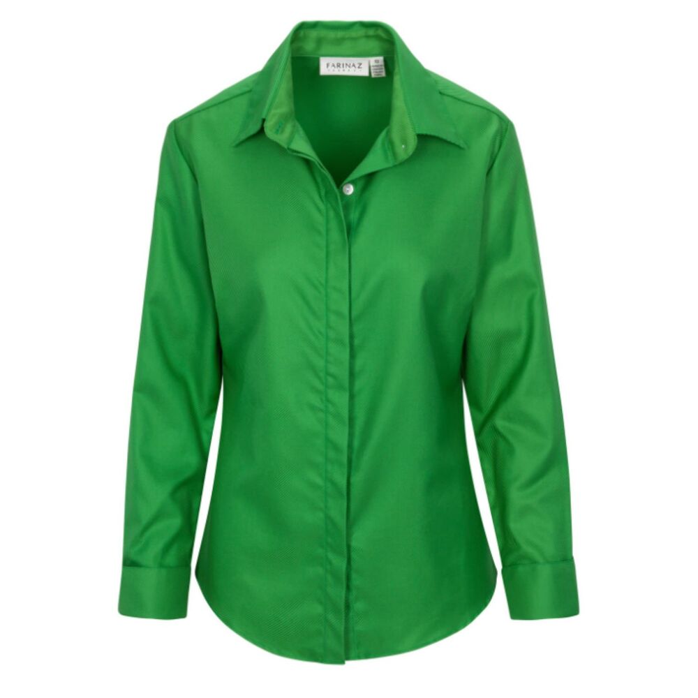 Farinaz Taghavi Attitude Shirt in Emerald Twill Size 8 Blouse Workwear Office
